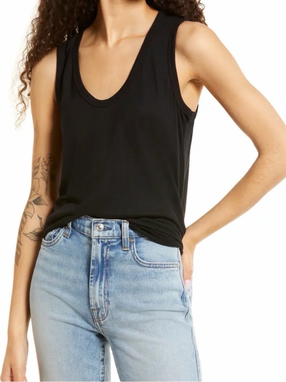 Topshop Black Scoop Neck Sleeveless Tank Top Curved Hem US 4